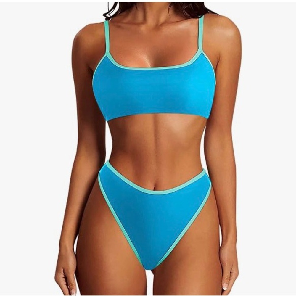 SUUKSESS Women High Waisted 2 Piece Bikini Set Cheeky High Cut Bandeau G38